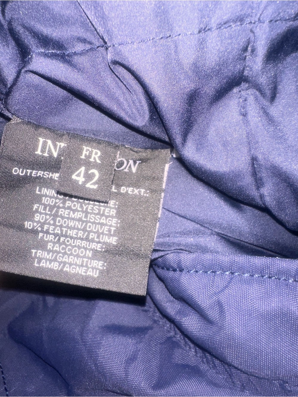 Intuition Paris Raccoon Hooded Coat with Leather Trim in Navy - Picture 5 of 10